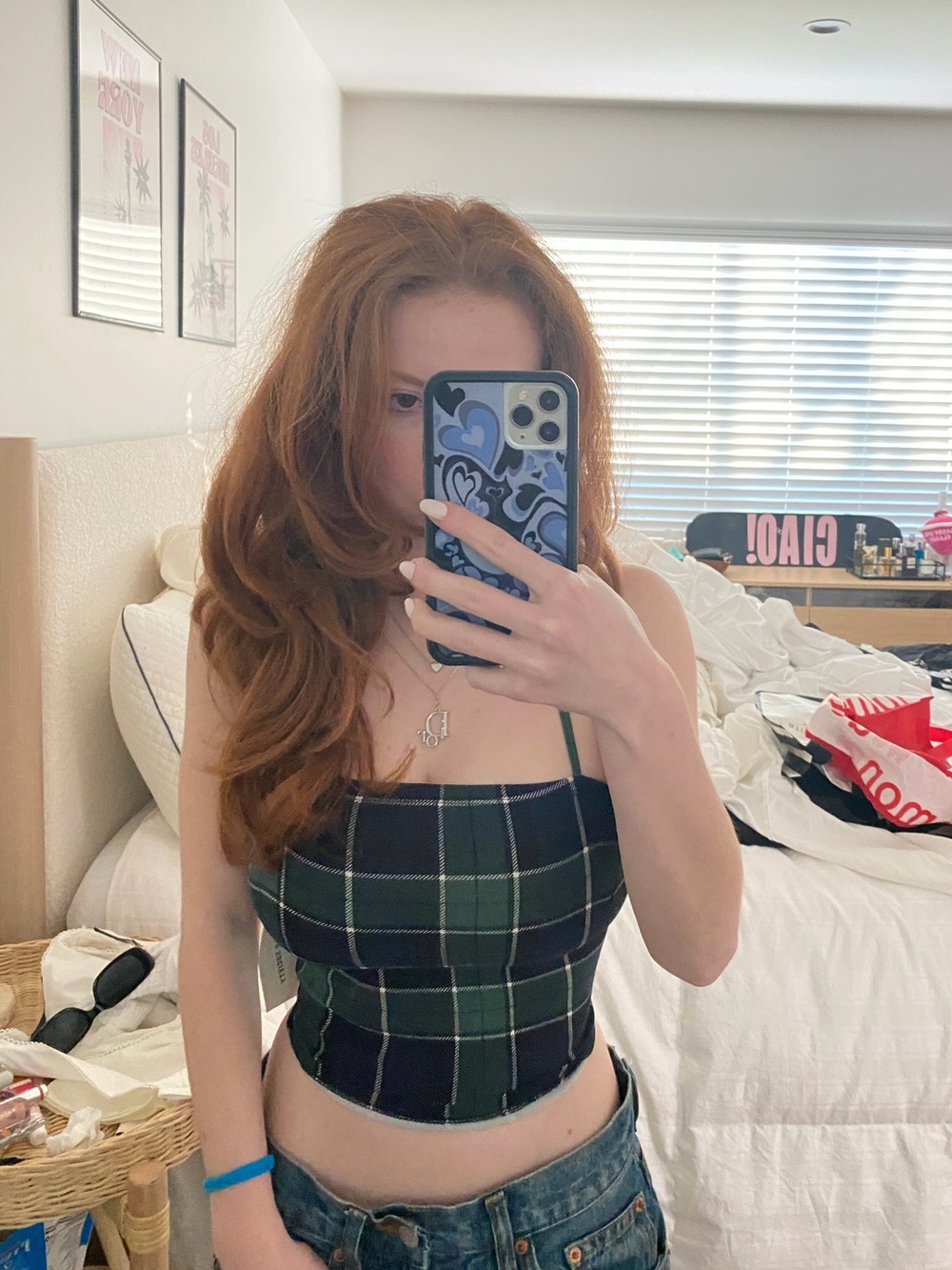 Green Plaid Cropped Tank Top